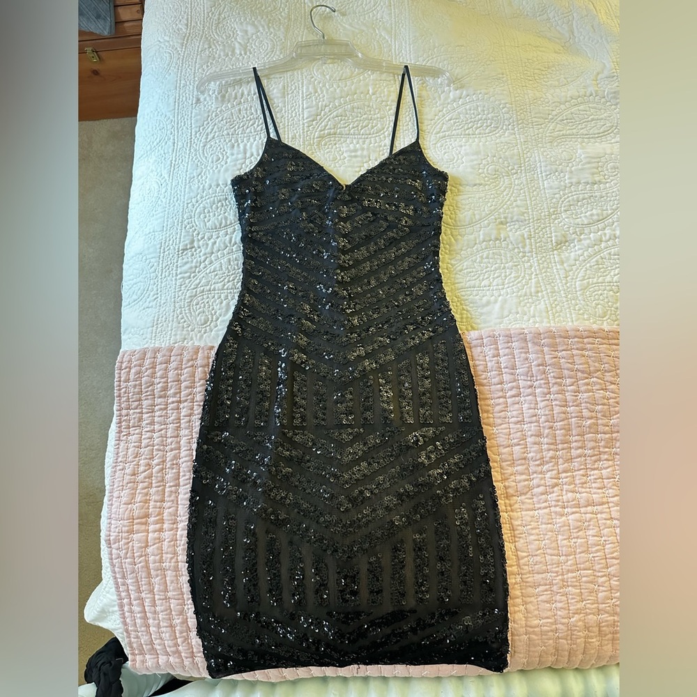 Black Sequined Body Con Mini Dress Size 4